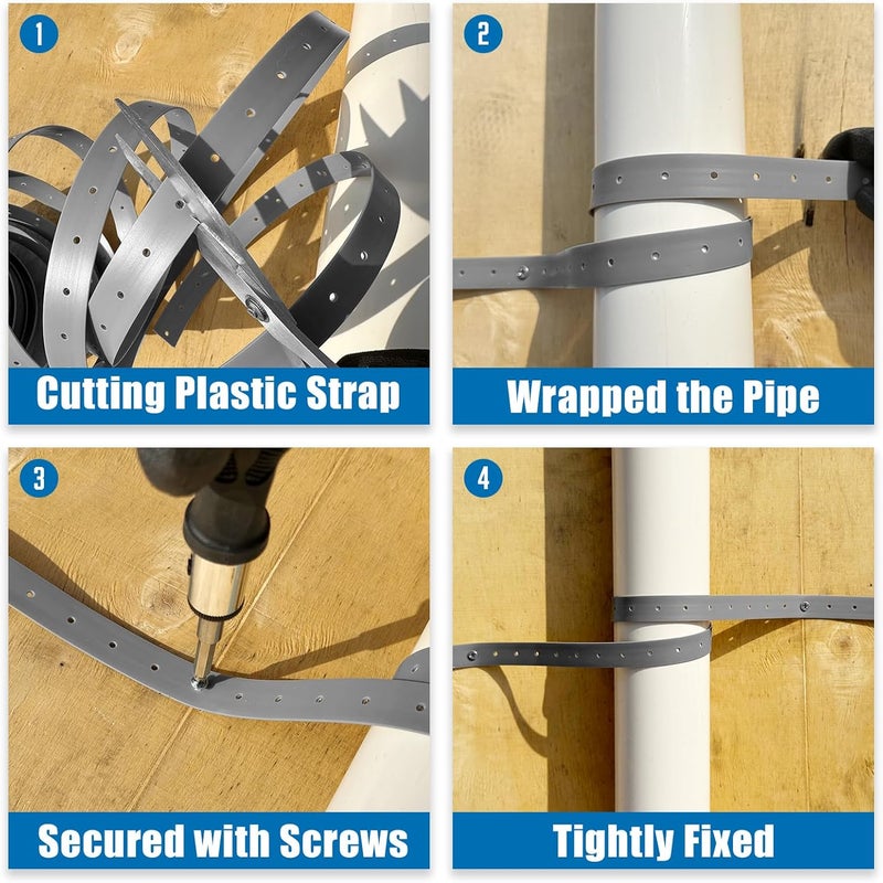 Fyrique Plastic Hanger Strap 3/4 Inch x 100 Feet Reinforced Flexible Hanger Strap for Pipe & Ducts Securing in Plumbing & HVAC, Gray - Image 5